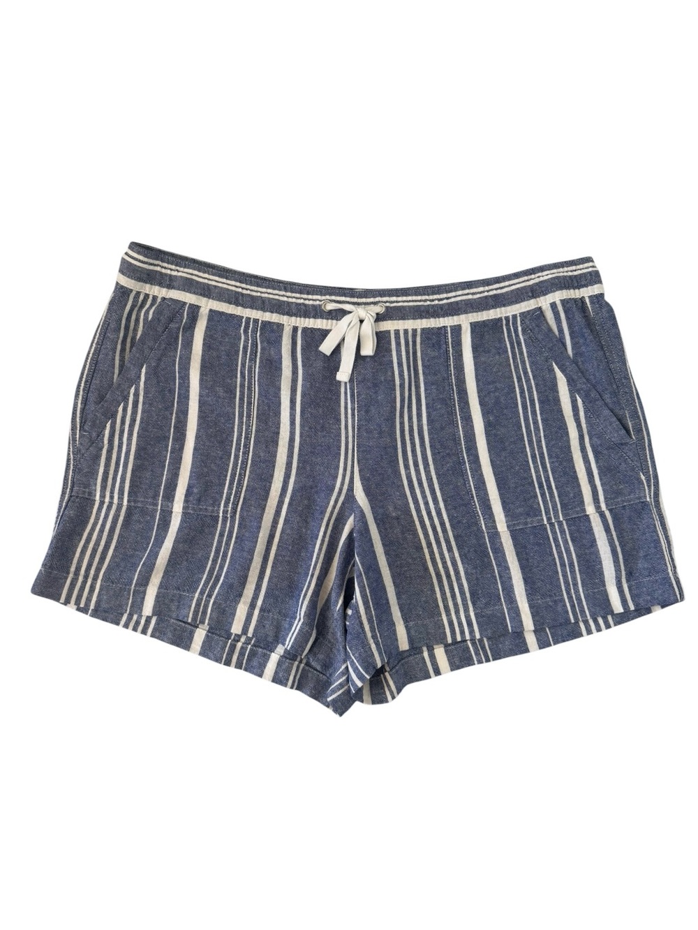 Nautica Linen Blend Blue White Striped Drawstring Shorts XL Pockets - Picture 2 of 7